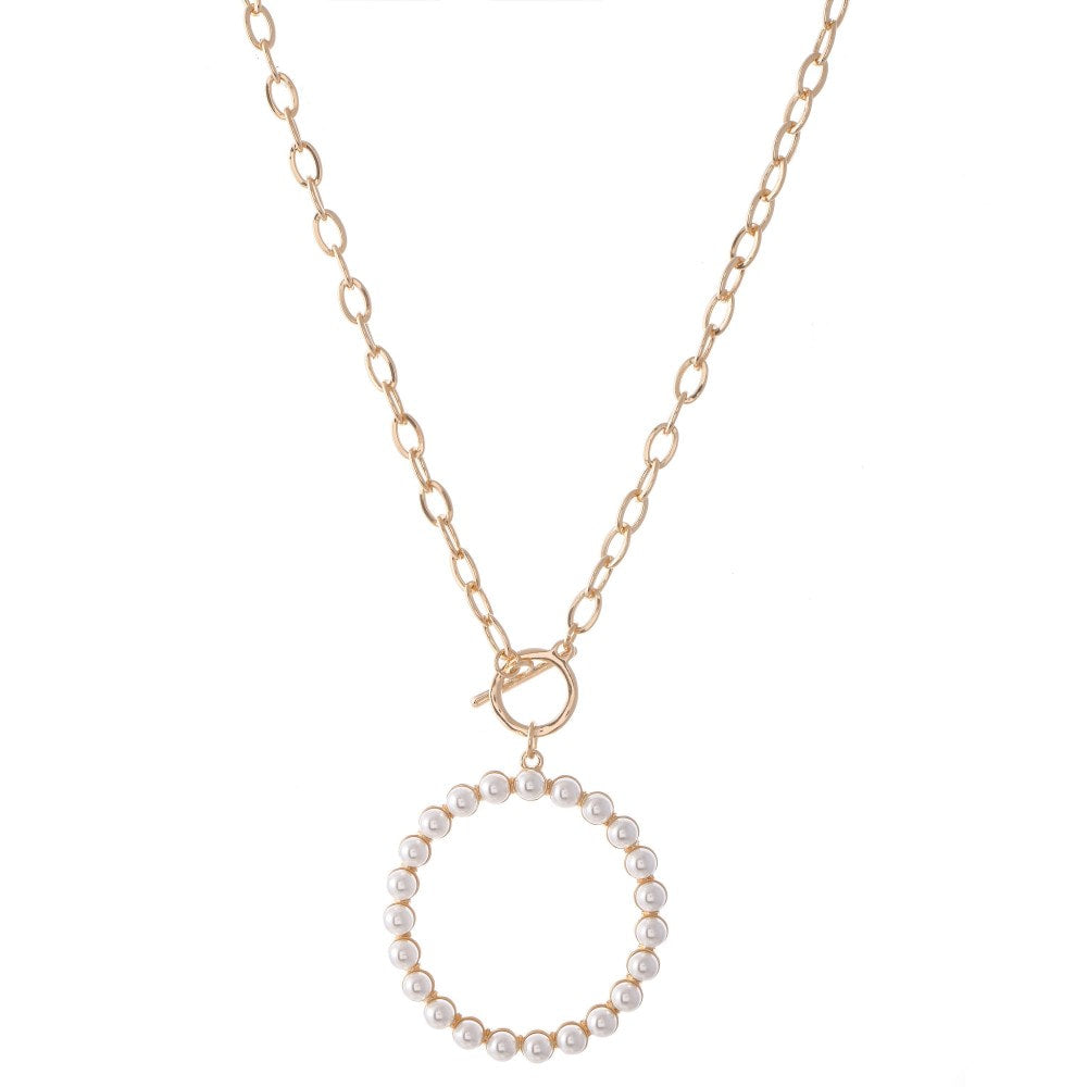 Pearl Circle Toggle Necklace