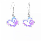 Acrylic Dangle Heart with Paw Earrings