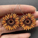 Stainless Steel Hoop Sunflower Earrings