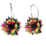 Metal & Wood Rainbow Sunflower Earrings